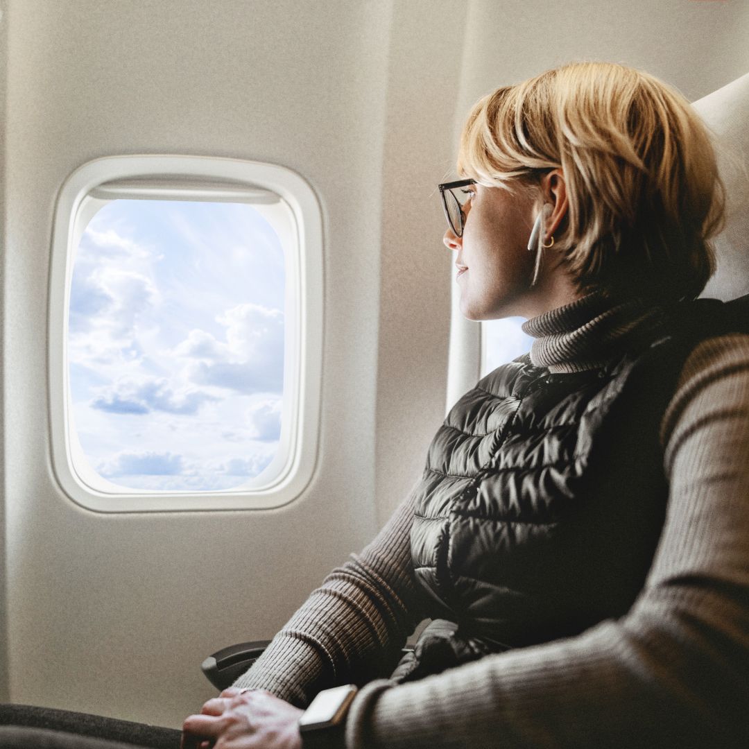 woman on airplane